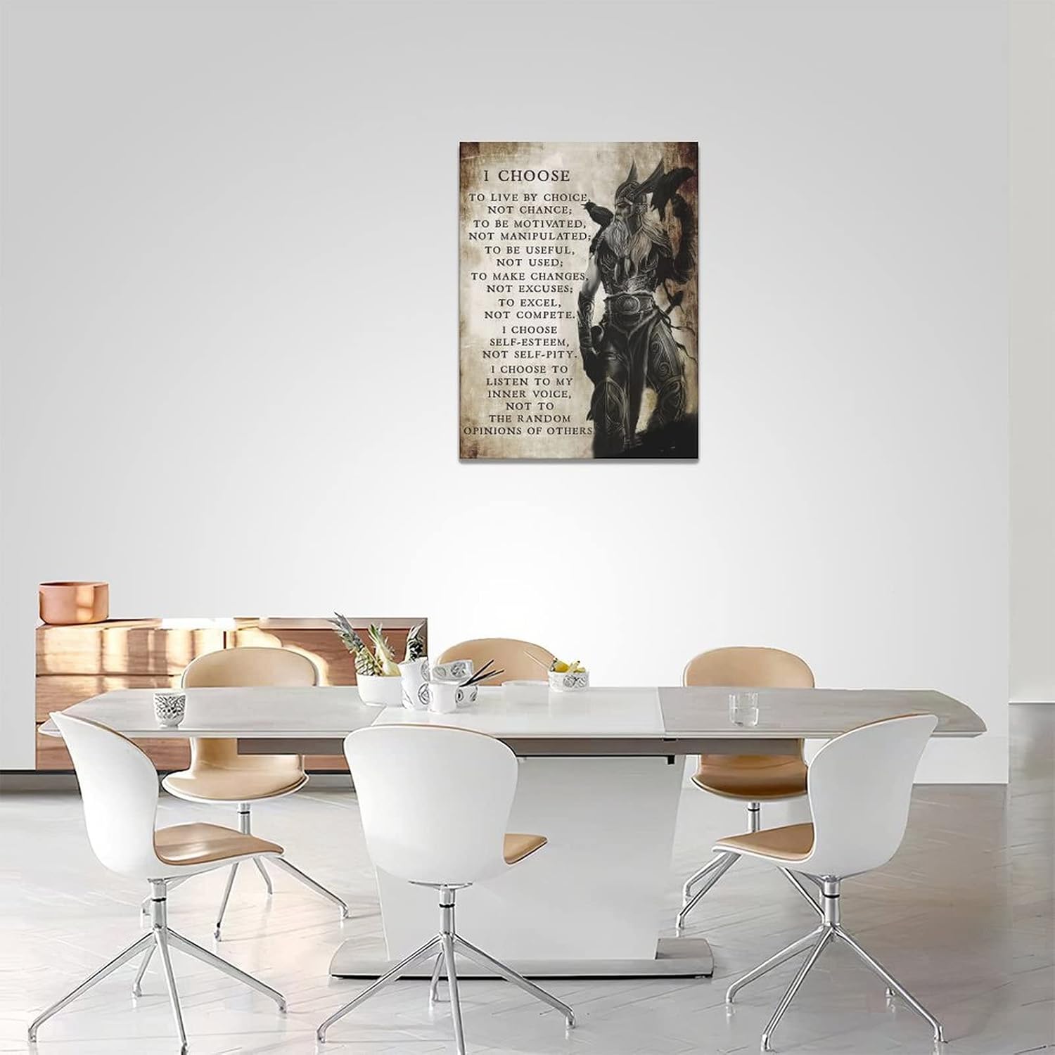 Arte de pared de guerrero vikingo samurái, decoración de pared con texto en inglés “I Choose to Live by Choice” con citas inspiradoras en lienzo,