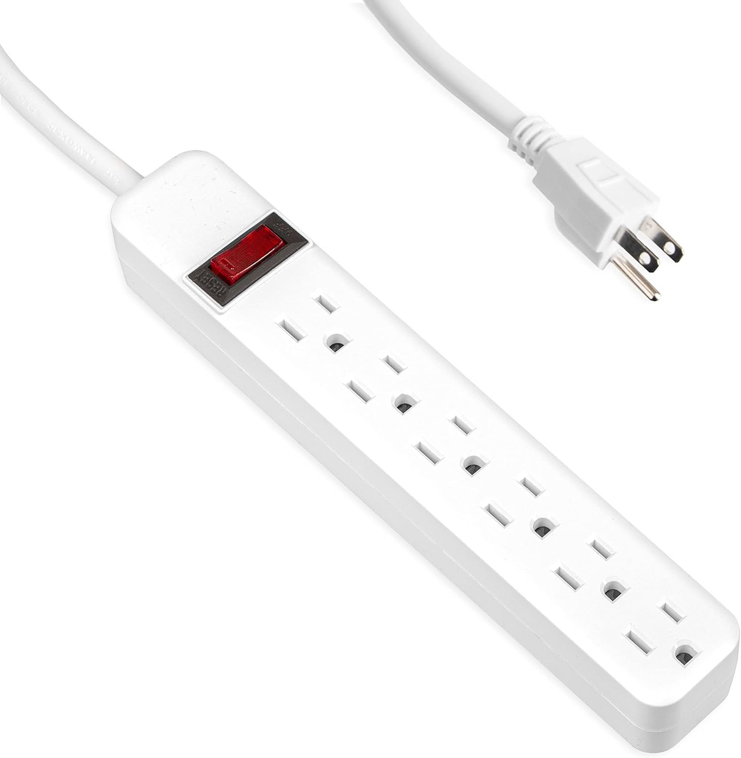 Iron Forge Cable Regleta de protección contra sobretensiones de 6 tomas, cable de 25 pies, regleta de alimentación blanca SJT 143 con cable largo de