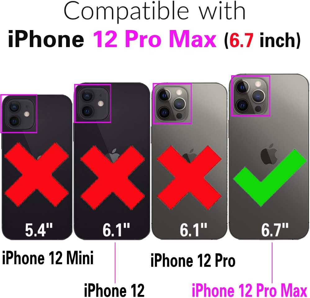 Asuwish Funda de teléfono para iPhone 12 Pro Max 6.7 con cremallera, protector de pantalla de vidrio templado y tarjetero abatible, accesorios para