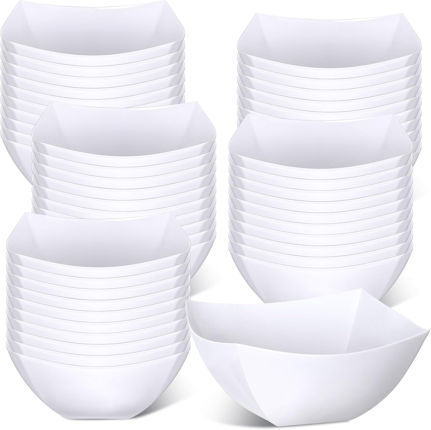 50 cuencos cuadrados de plástico para servir, cuencos desechables para aperitivos, ensalada, cuencos pequeños para fiesta, barra de caramelos,