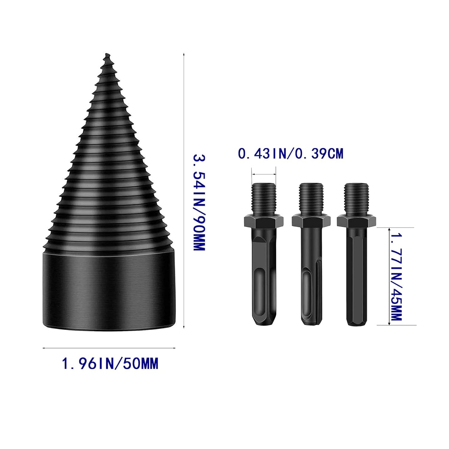 Divisor de troncos de leña, 4 piezas de broca extraíbles para leña, brocas eléctricas de alta resistencia, destornillador de cono hexagonal +