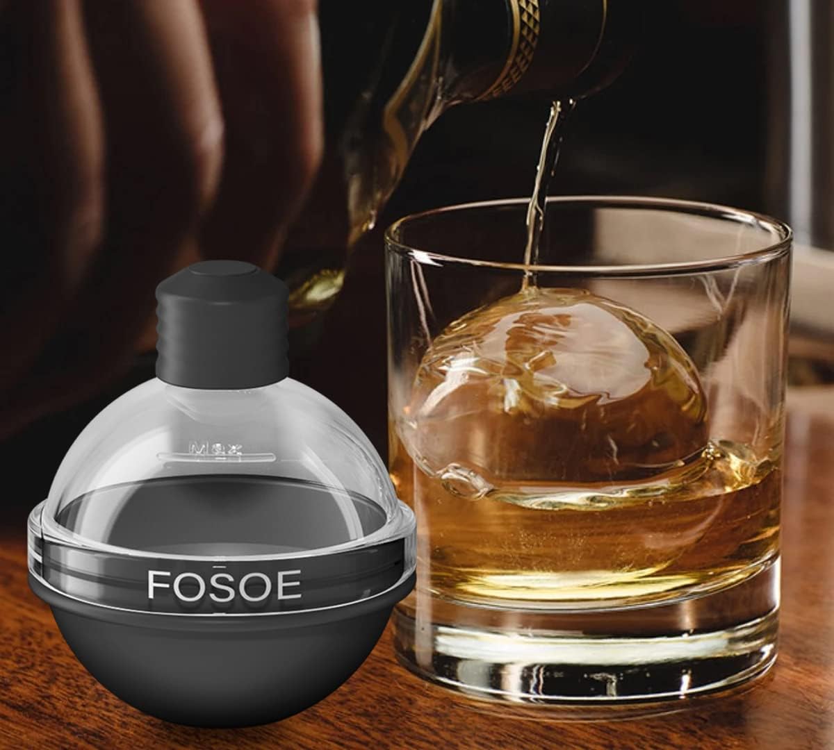Moldes de silicona para bolas de hielo para whisky, juego de 4 fabricantes redondos con tapas para cócteles, bourbon y bebidas