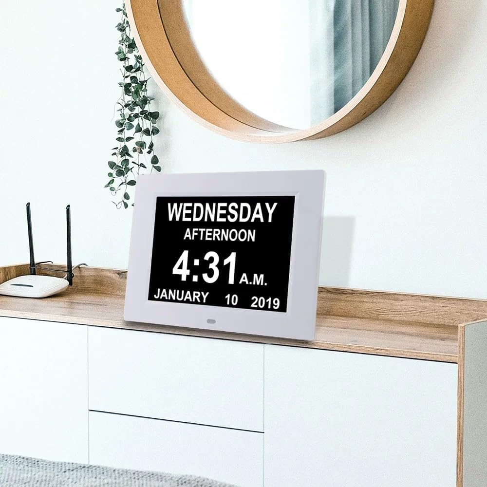 Calendario digital con fecha, reloj despertador múltiple de 8 pulgadas, pantalla grande, atenuación automática, mesa de escritorio eléctrico,
