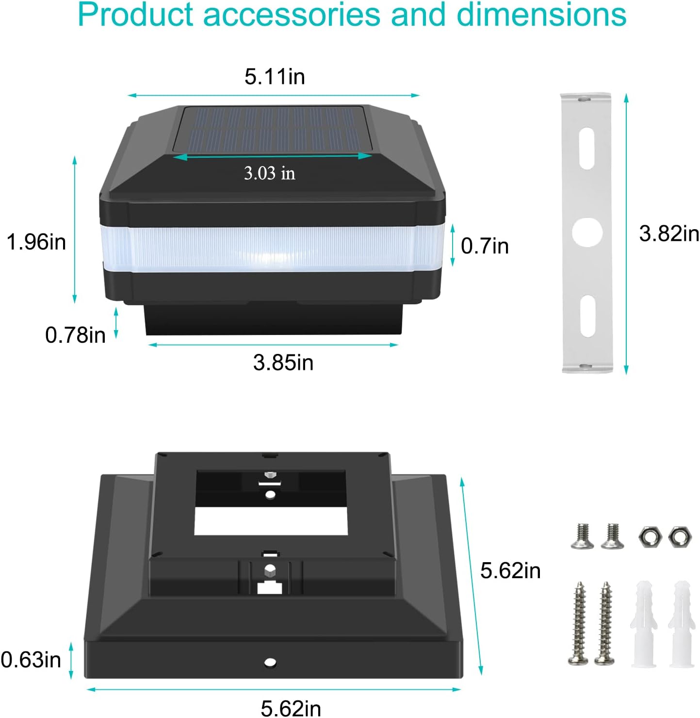 Sumaote Paquete de 6 luces solares para postes de exteriores, IP65, impermeables, para postes de madera de 4 x 4, 5 x 5 o 6 x 6, iluminación LED