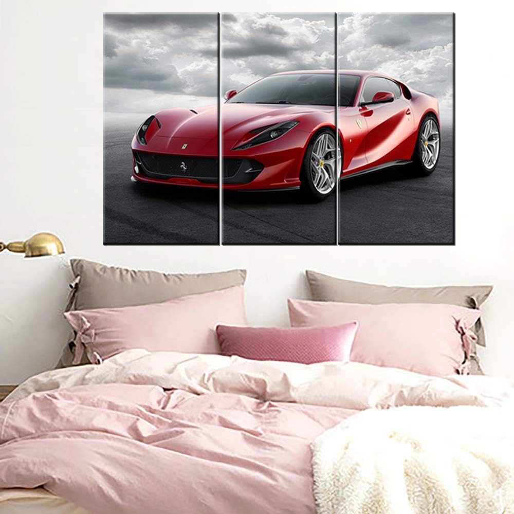 Pósteres de auto deportivo rojo en blanco y negro enmarcado, arte de pared de autos de carreras, imágenes impresas en lienzo, pintura para sala de