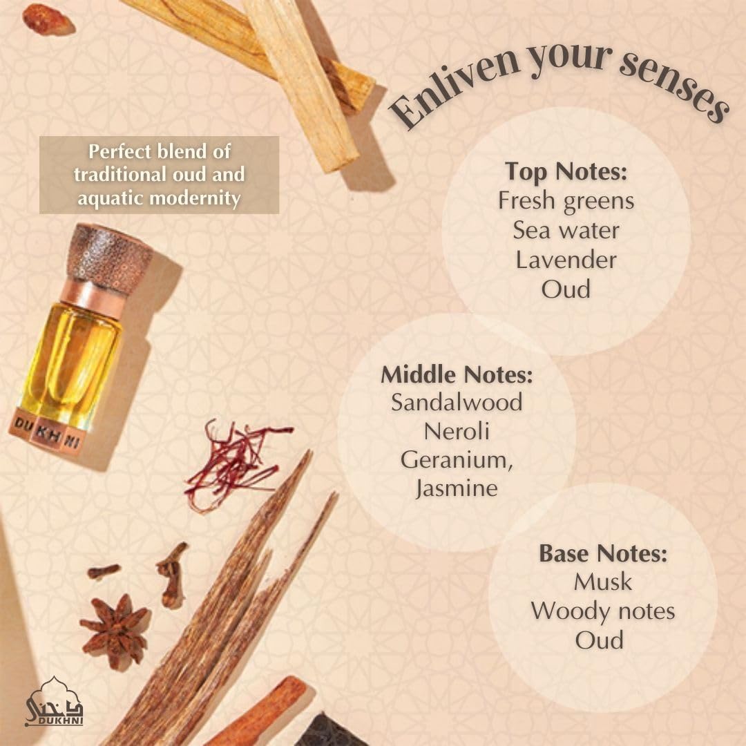 Dukhni Oud Faten Attar aromas refrescantes mezclados con Oud  Aceite de fragancia árabe auténtico  100% puro, sin alcohol, Halal  1 botella x 0.2 fl