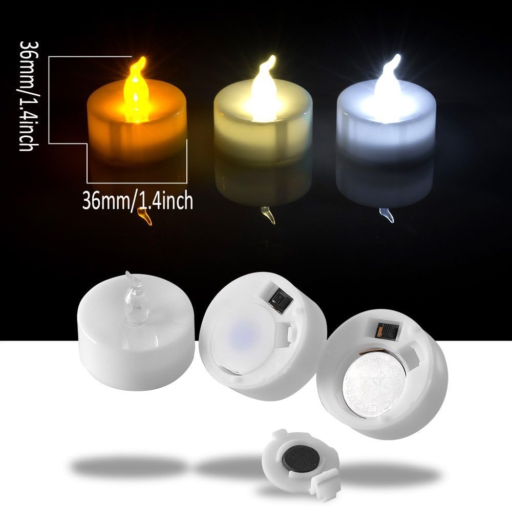 AGPtEK Velas de té, paquete de 24 velas LED sin llama, funciona con pilas, velas sin parpadeo, de larga duración para boda, vacaciones, fiesta,