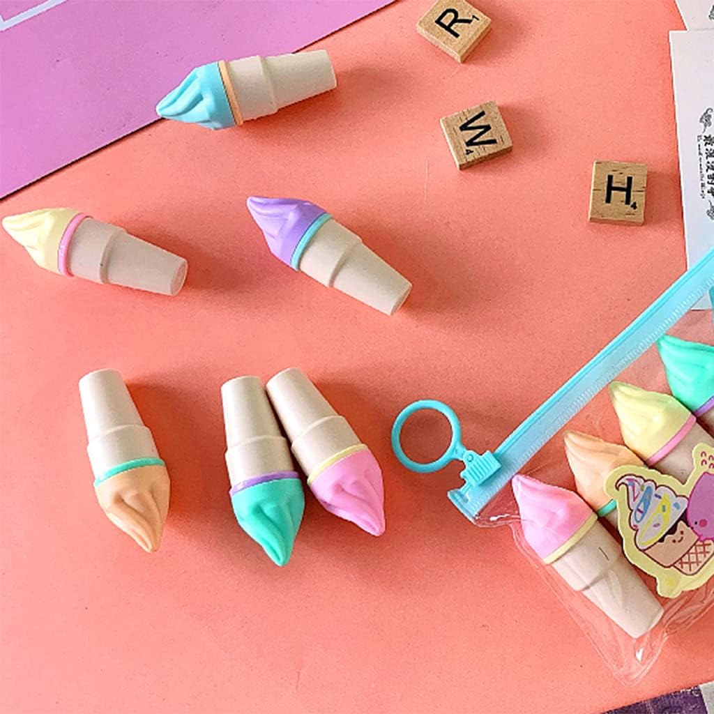 6pcs lindo mini rotulador kawaii dibujos animados helado rotuladores fluorescentes escuela oficina papelería suministro helado rotulador