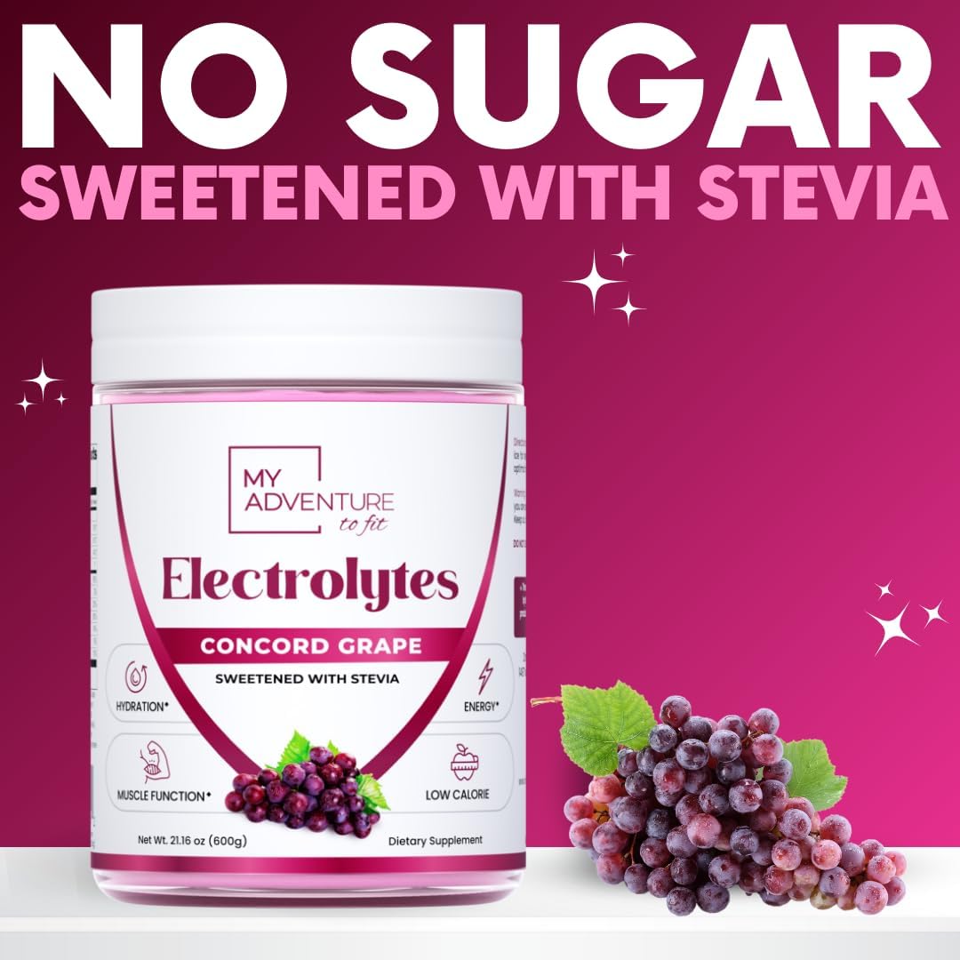 Zero Sugar – Polvo de electrolitos de uva Concord – Mezcla de hidratación refrescante – Energía sin cafeína con todos los ingredientes naturales –
