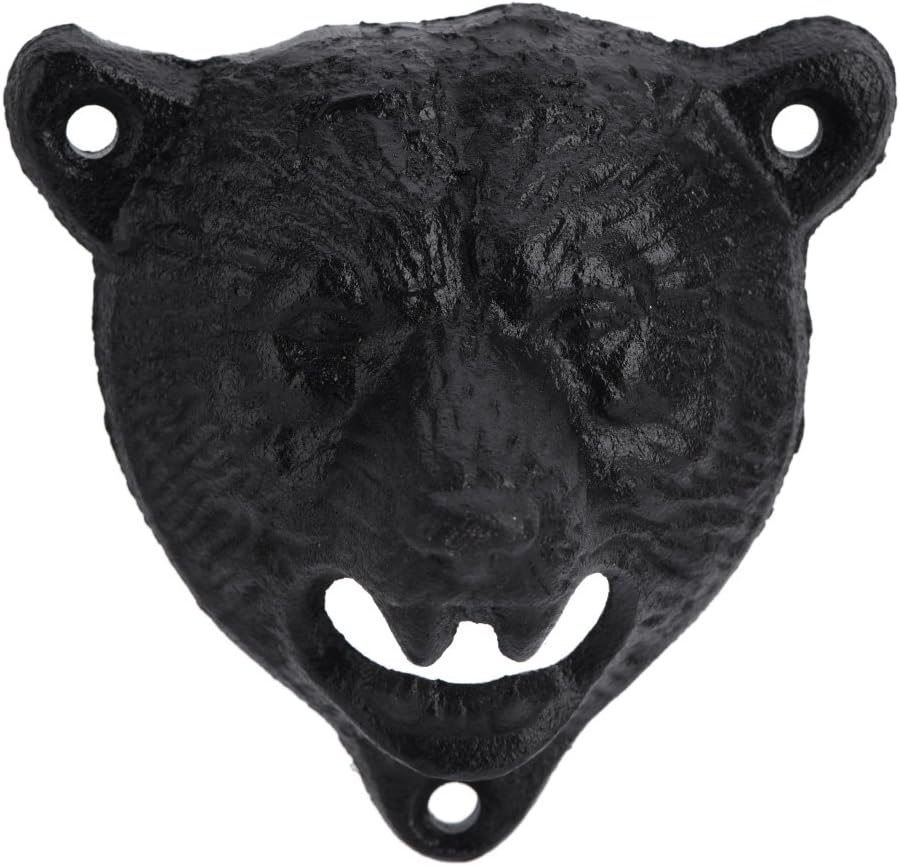 Raguso Abridor de hierro en forma de oso negro abridor de botellas de vidrio de soda de cerveza montado en la pared, herramientas de apertura de