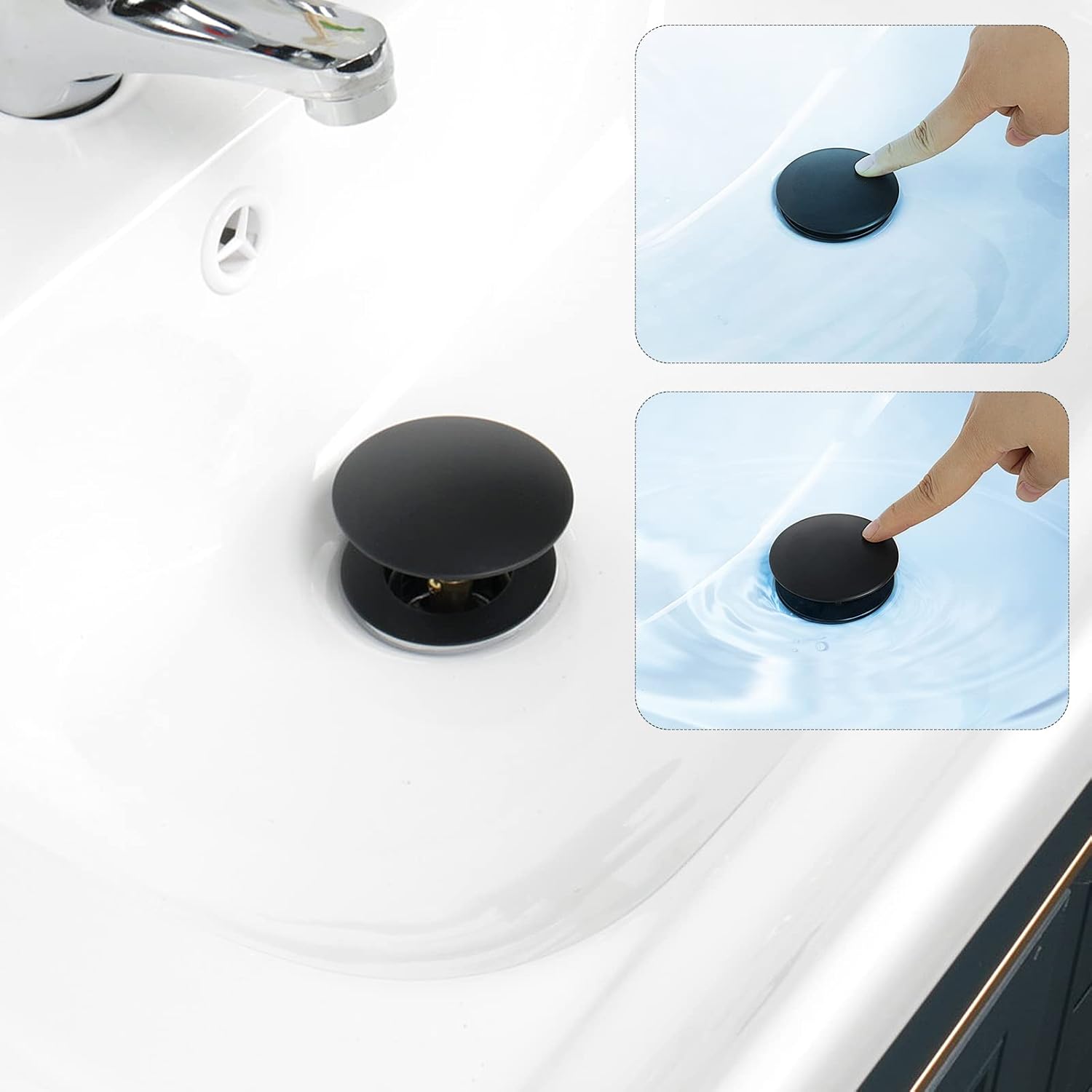 NearMoon Drenaje para lavabo de baño con desbordamiento, drenaje desplegable de acero inoxidable 304 con cesta coladora desmontable,