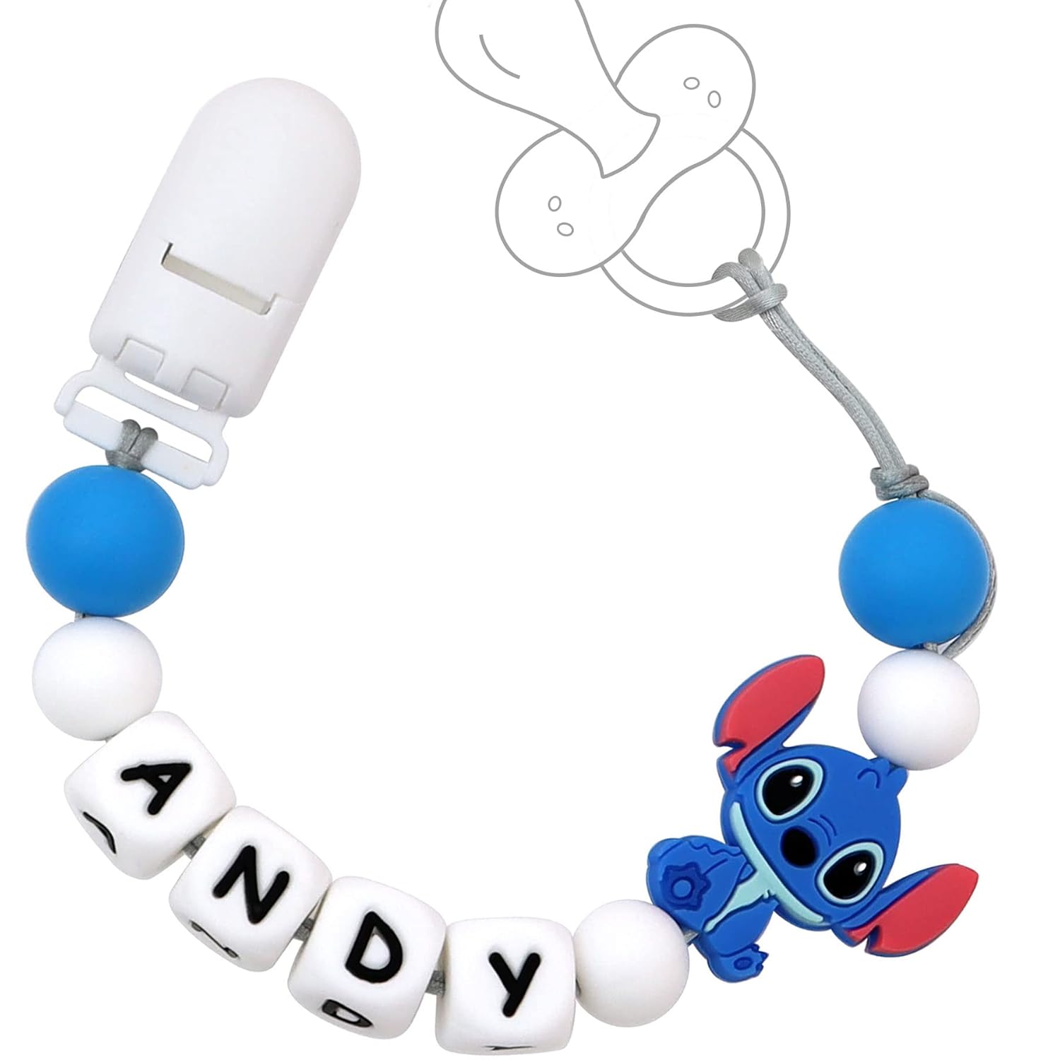 Munchewy Clip para chupete con nombre personalizado, clip para chupete con nombre para bebés niños y niñas (azul)