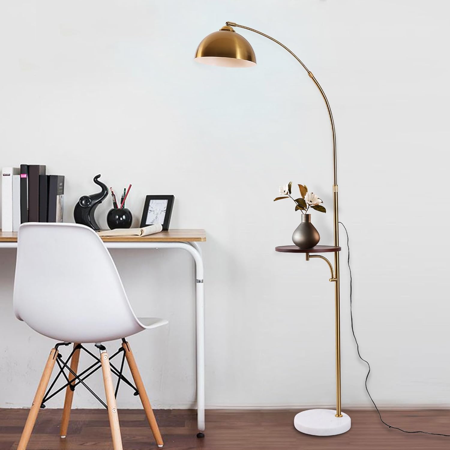 OUKANING Lámpara de pie de decoración industrial con lámpara de escritorio rústica de metal ajustable, lámpara de libro para sala de estar,