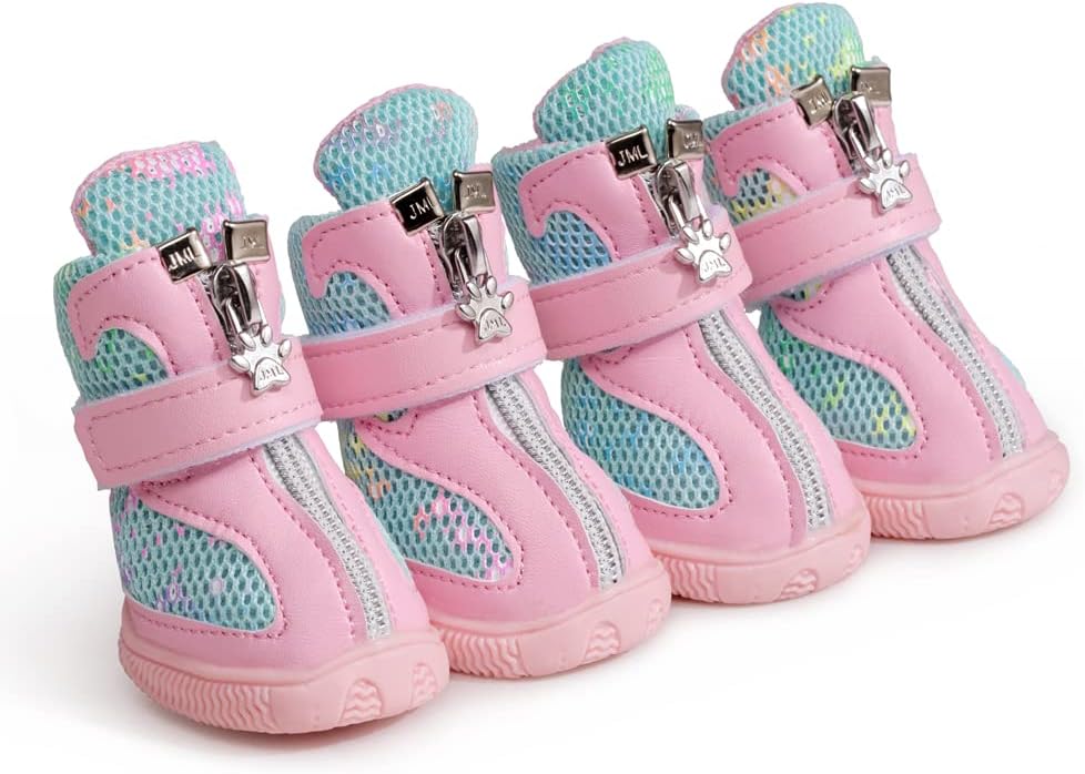 Hdwk&Hped Botas para perros pequeños, zapatos de verano de malla transpirable, elegantes botines de poliuretano rosa con suela de goma