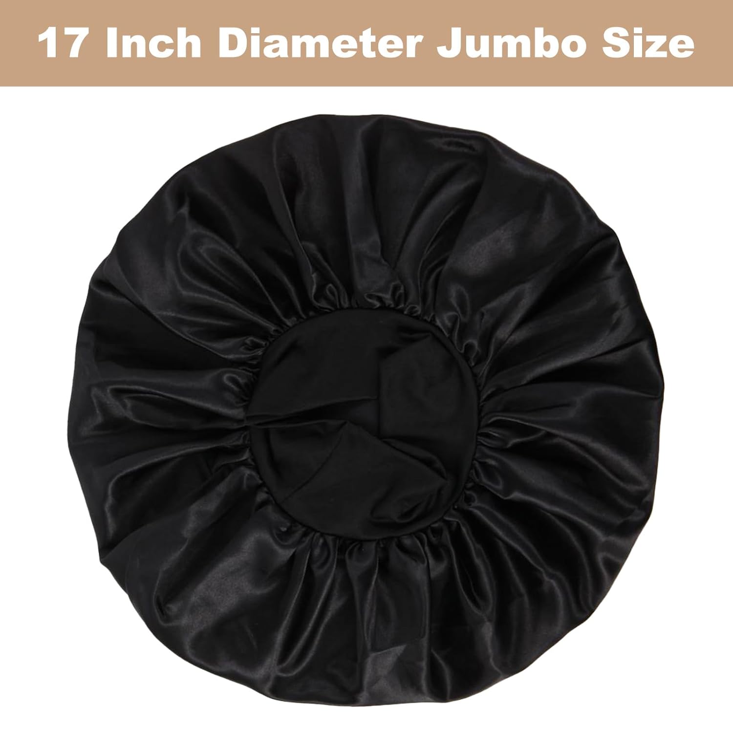DAFFECS 2 gorros de seda extra grandes para dormir, 17 pulgadas de satén jumbo para mujer, banda ancha elástica de seda para cabello rizado (negro