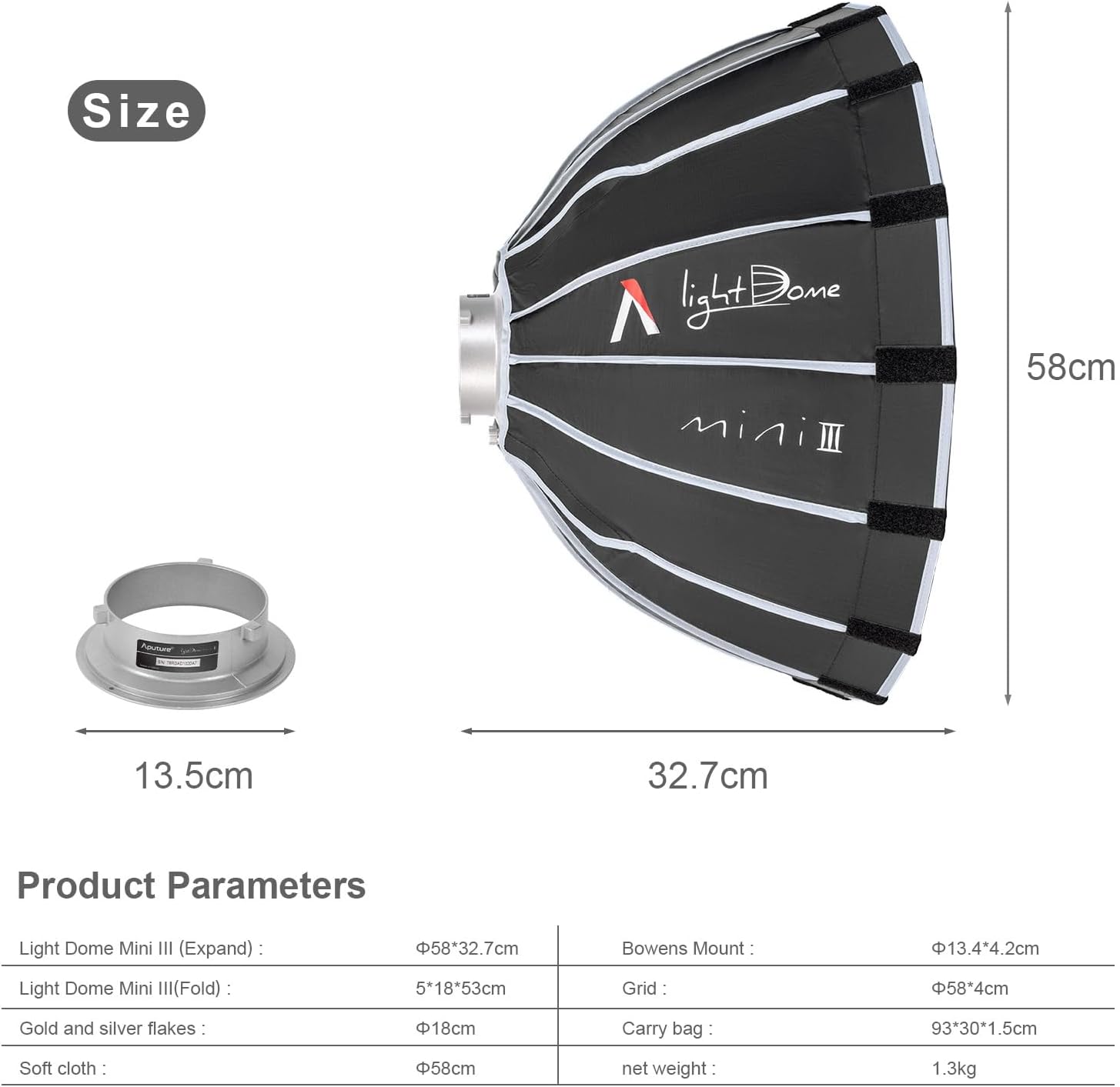 Aputure Light Dome Mini III – Caja de luz circular compacta de plegado rápido, 2 pies, 23.6 in, caja de luz circular compacta con plegado rápido,