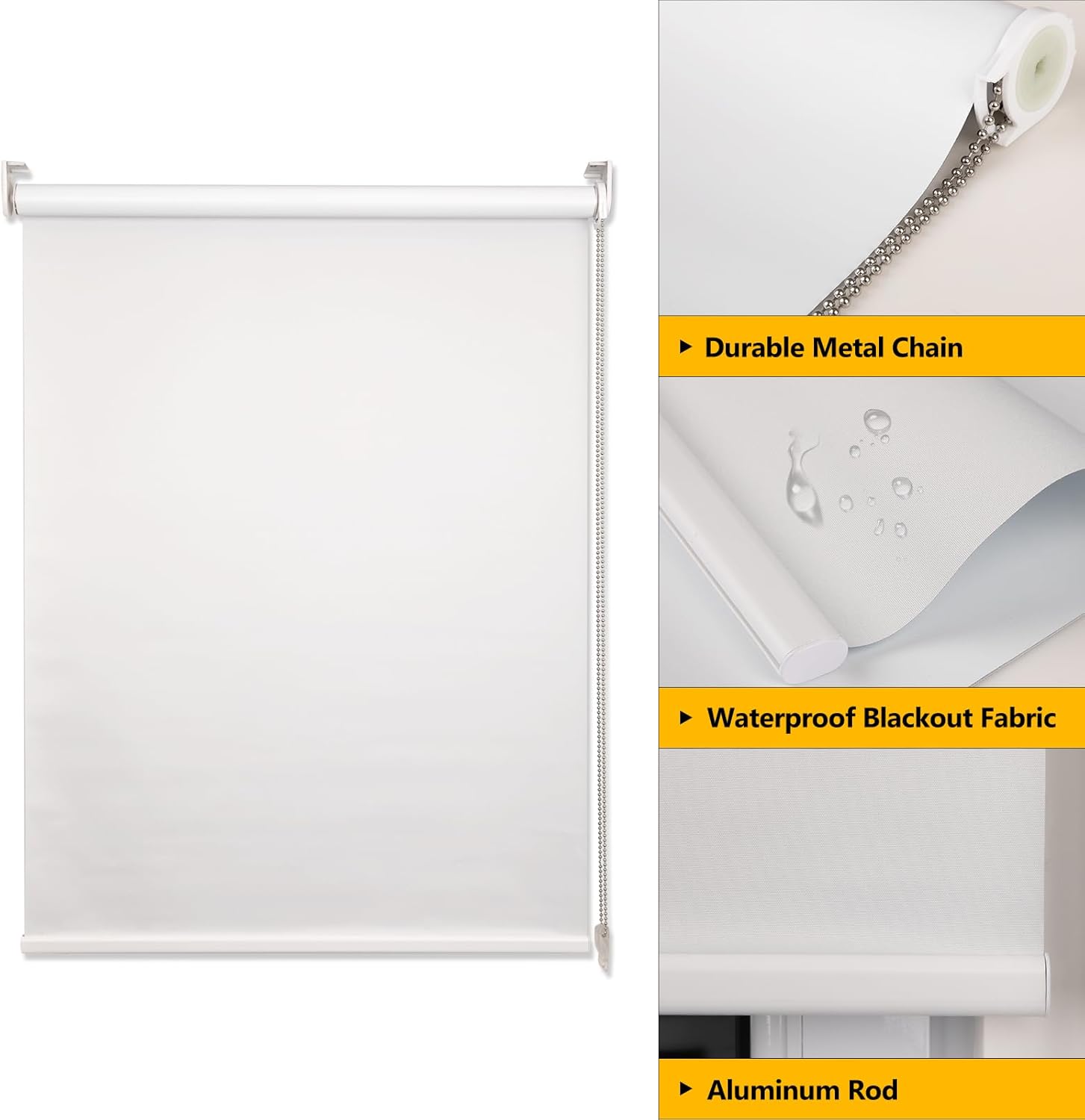 Homland Persianas opacas para ventanas con aislamiento térmico y protección UV, 100% sombra solar, cordón de cuentas de metal, persianas enrollables
