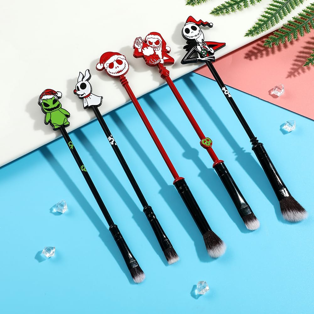 COSHINE The Nightmare Before Christmas – Juego de 5 brochas de maquillaje de anime de Halloween Jack (rojo y verde)