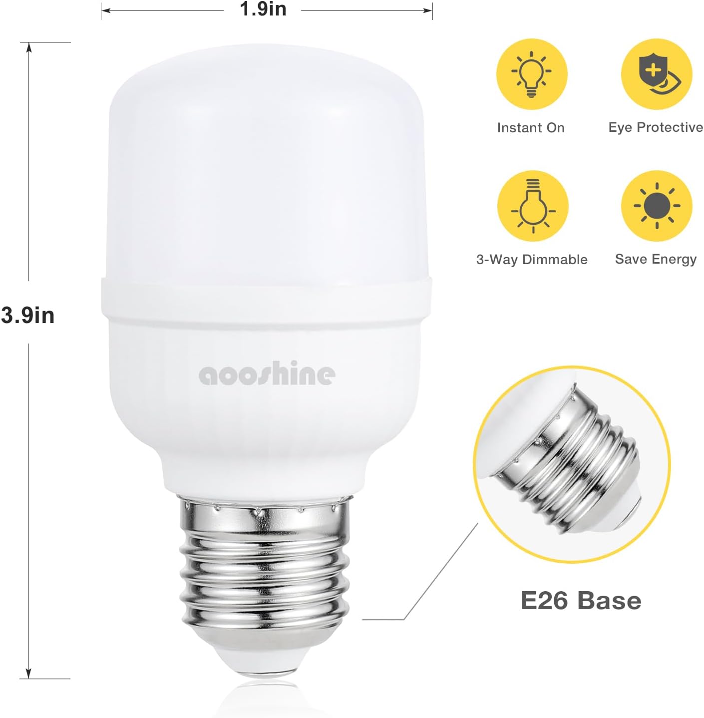aooshine Q50 Bombilla LED regulable  Bombilla LED blanca cálida de 3000 K, base E26 estándar, 1 paquete, 650 lúmenes, 120 voltios y 6 vatios