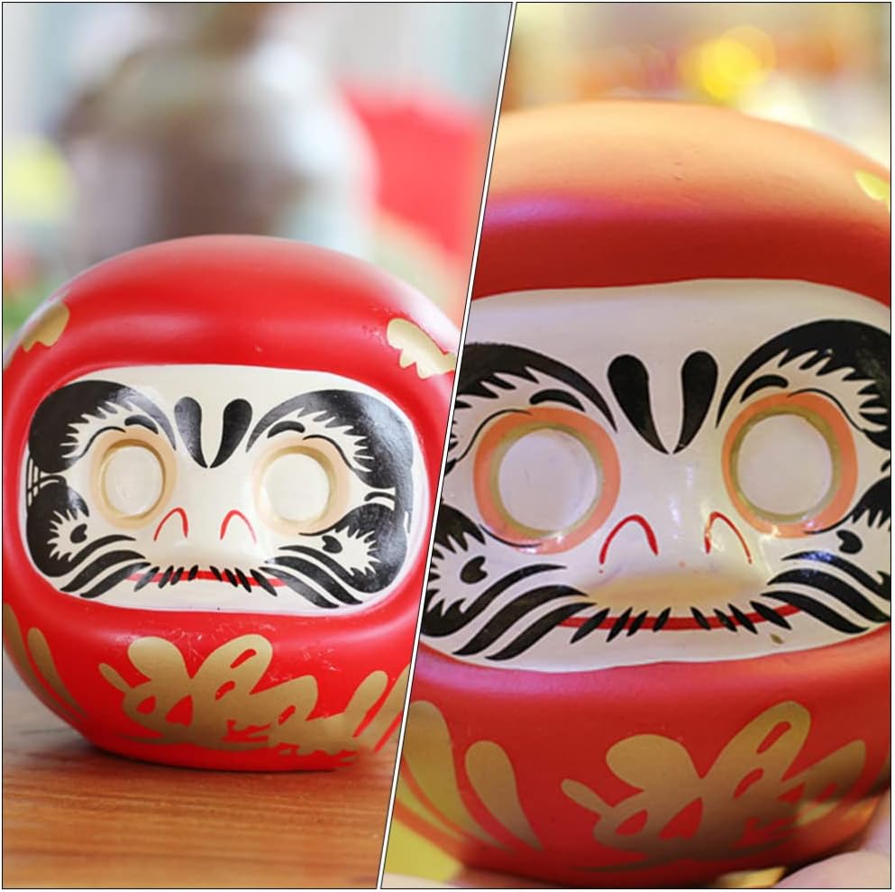 STOBOK Decoración para el hogar, caja de ahorro de muñeca japonesa Daruma de cerámica, alcancía de gato, banco de deseos, estatua zen de la suerte,