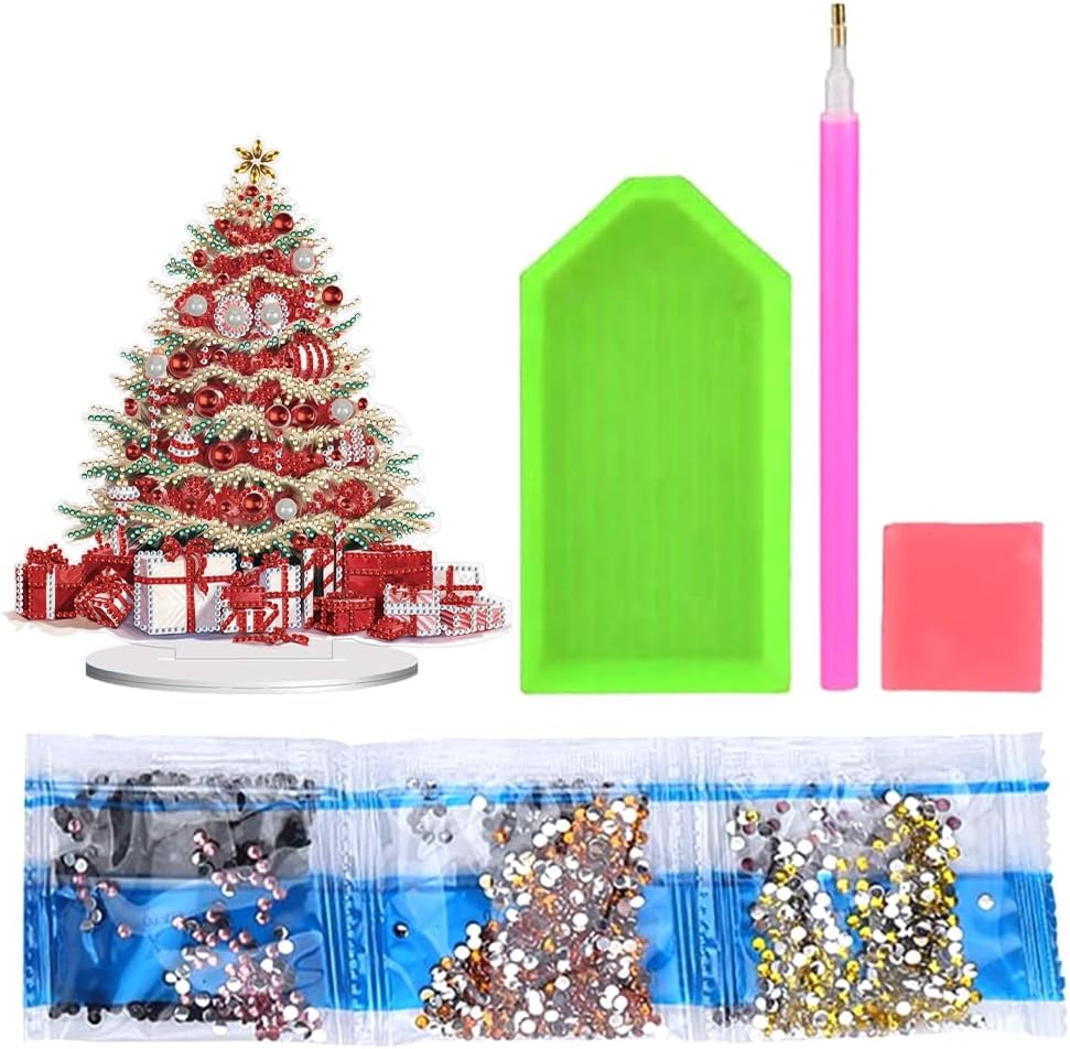 Orgone Kit de adornos de escritorio de árbol de Navidad para adultos, pintura acrílica por números, decoración de Navidad de escritorio, kit de