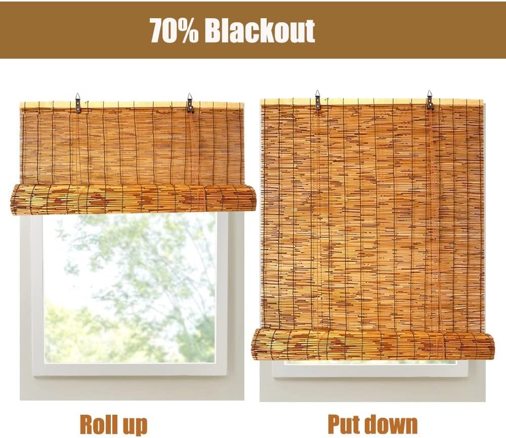 Persianas enrollables para ventanas con elevadorsin cordón, de bambú, 23, 30, 34, 36, 38, 40, 43, 45, 48, 59 pulgadas de ancho, filtro de luz de