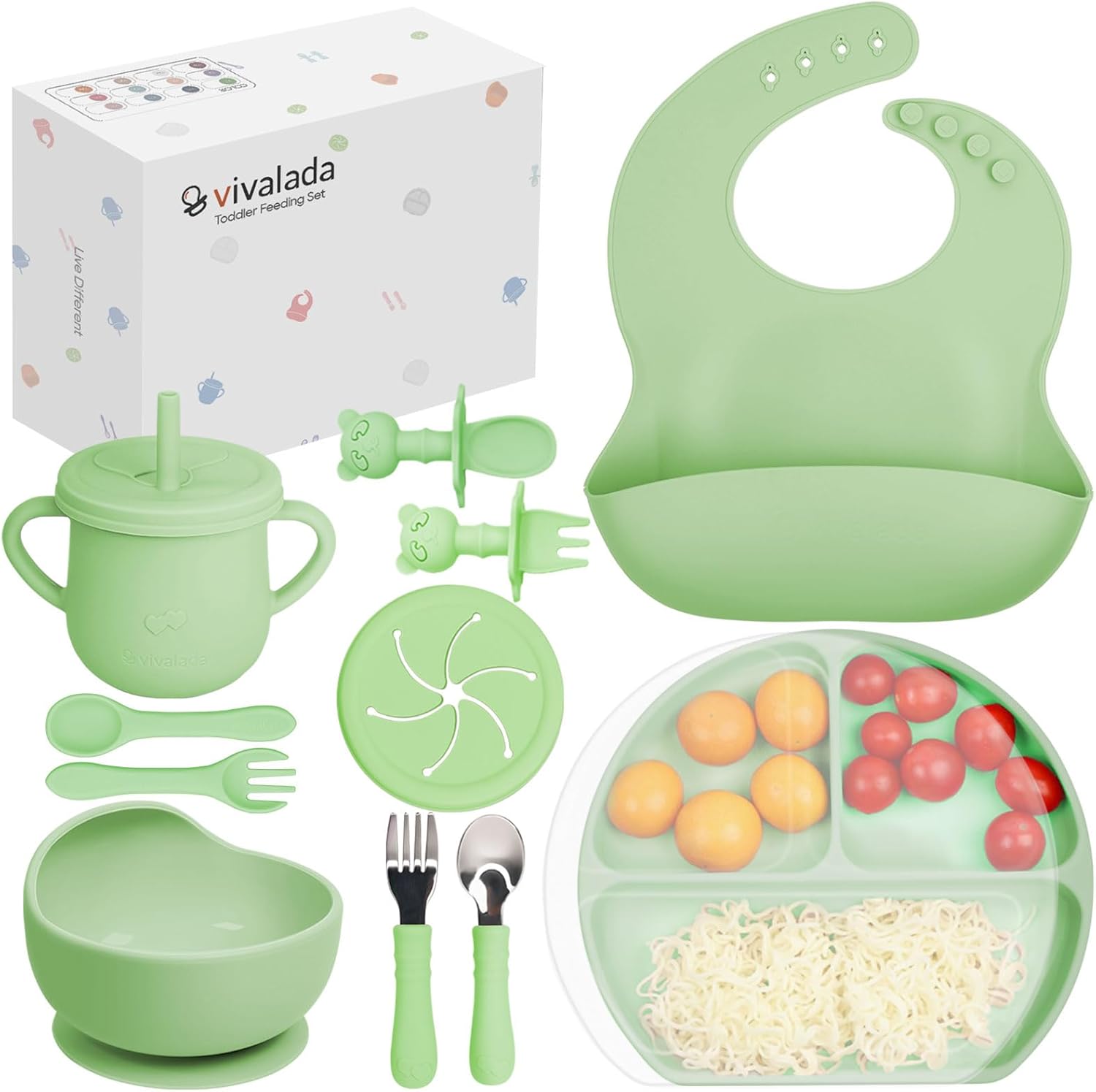 Juego de alimentación de silicona para bebés, suministros de destete para bebés, placa de succión para bebés con tapa y cuenco, cucharas de