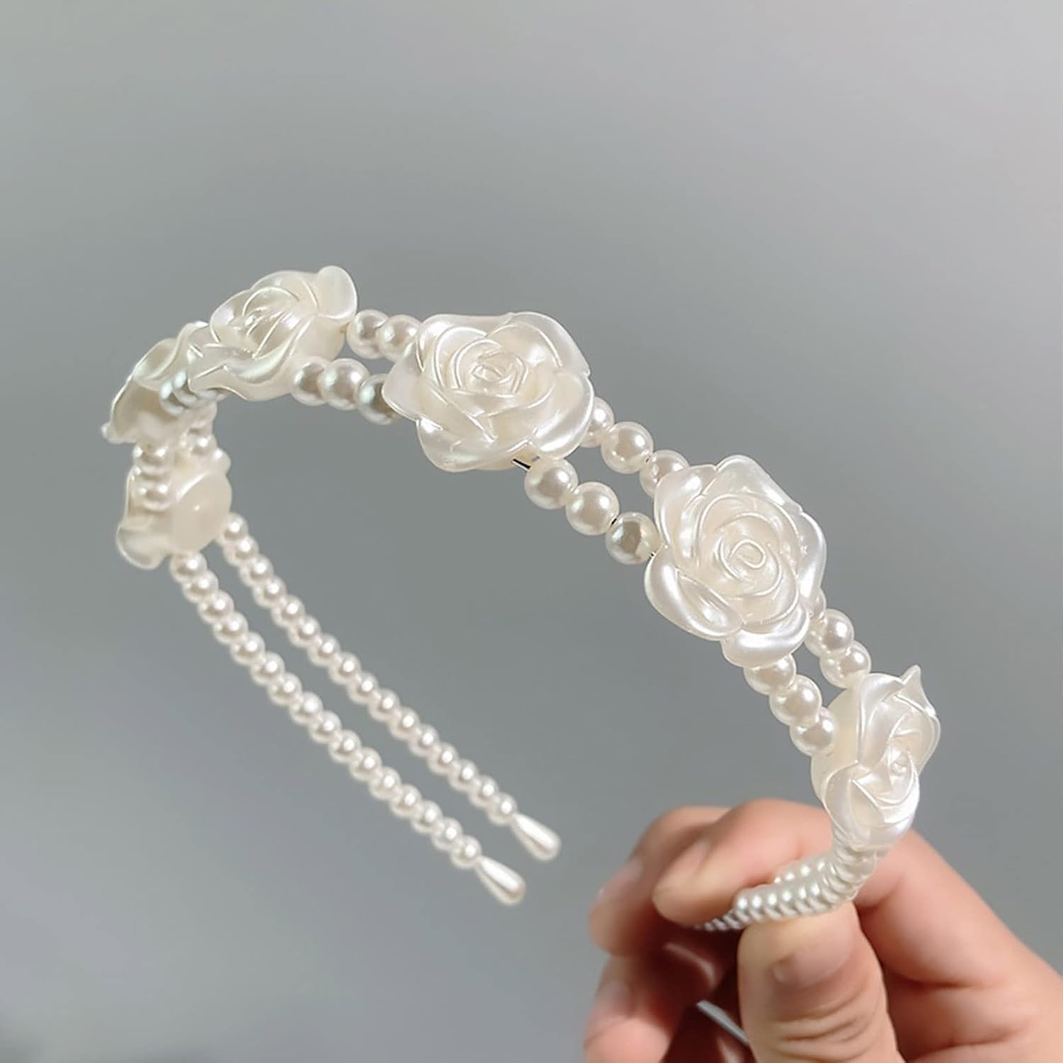 Elegante diadema de corona de rosas de plástico, tiara de princesa floral de rosas blancas, diadema francesa para novia, boda, fiesta, accesorio