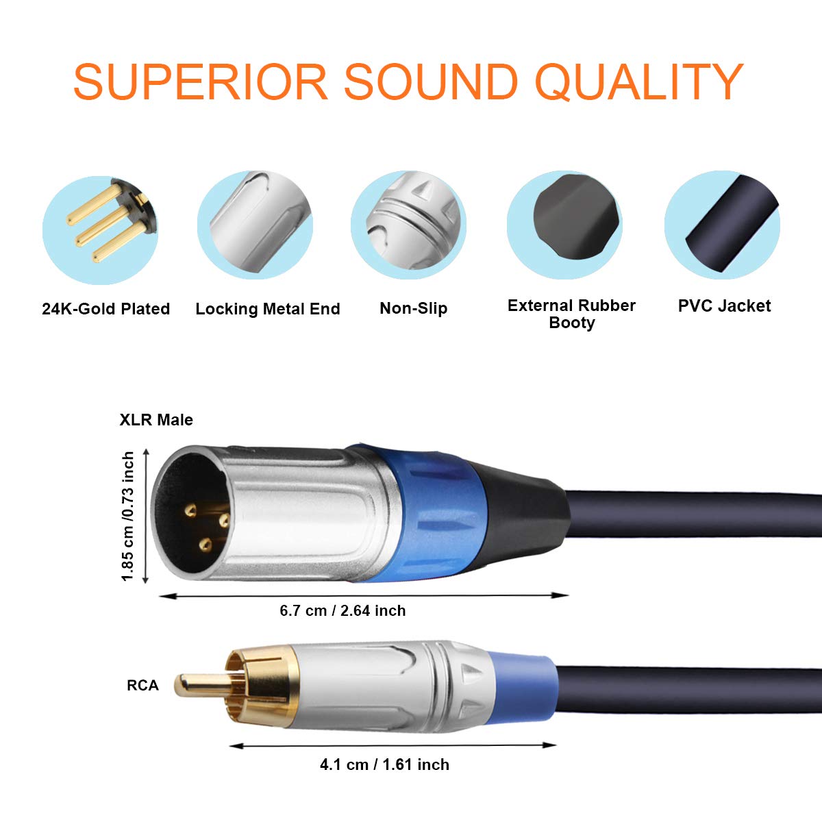 TISINO Cable dual RCA a XLR, 2 RCA a 2 XLR macho HiFi Stereo Audio Conexión Cable de Camino – 6.6 pies