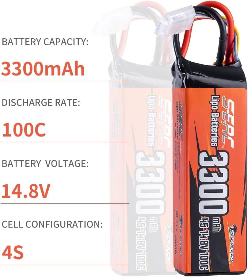 SUNPADOW Batería Lipo 4S FPV 3300mAh 14.8V 100C Paquete suave con conector XT60 recargable para RC FPV Quadcopter Avión Helicóptero Avión Dron (2