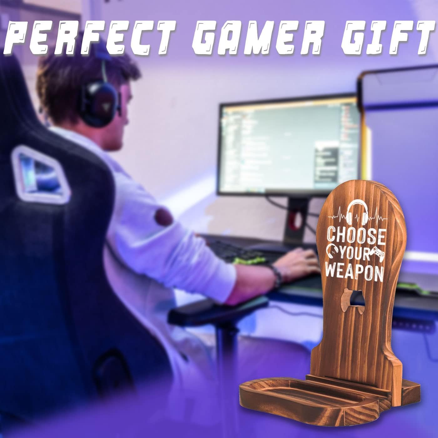 Regalos para jugadores adolescentes, soporte de auriculares para hombres, decoración de escritorio de sala de juegos, soporte de auriculares de