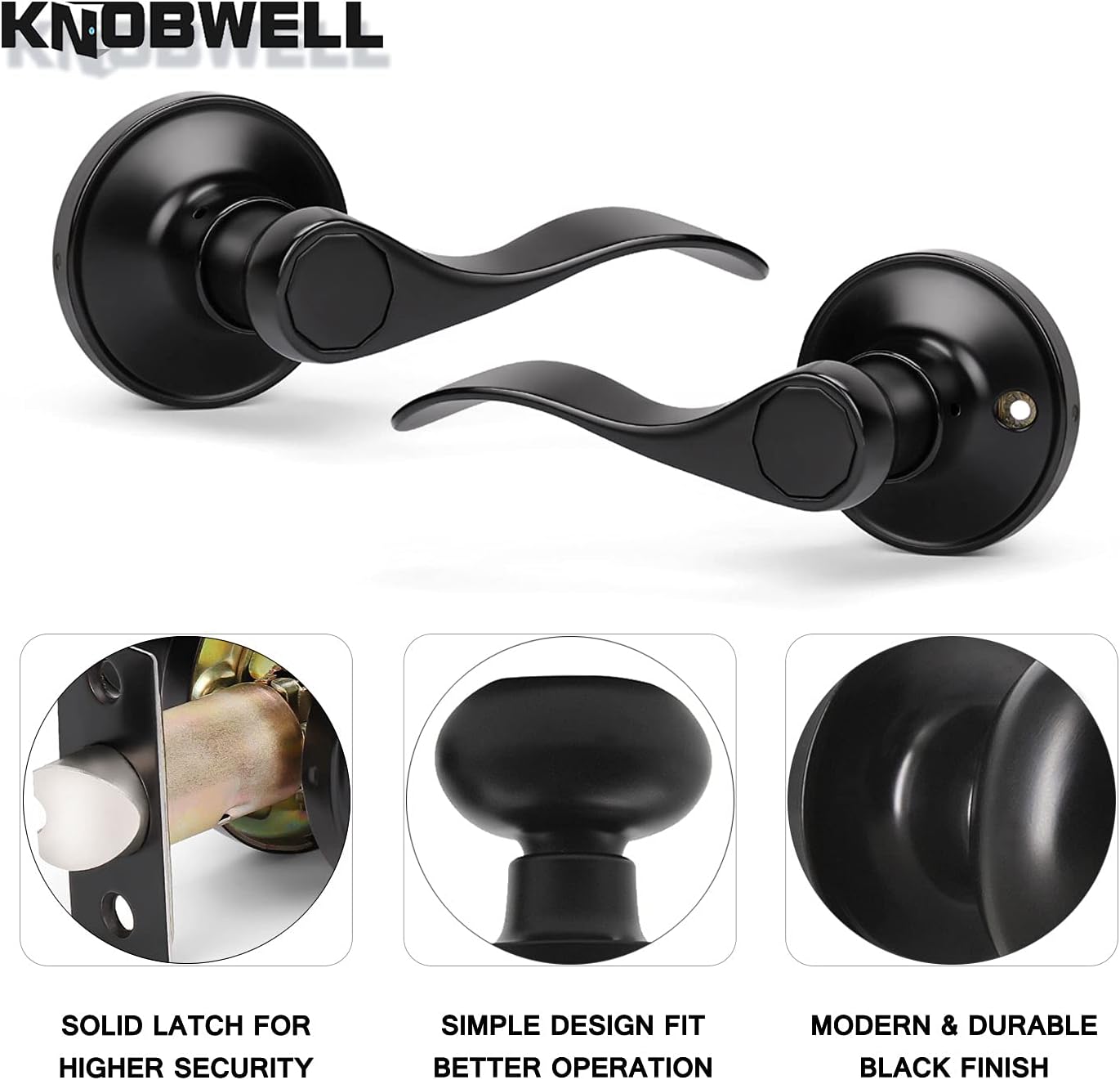 KNOBWELL Paquete de 15 manijas de puerta negras para interiores, perillas de puerta de paso con palanca para oficina, armario, pasillo, manija de