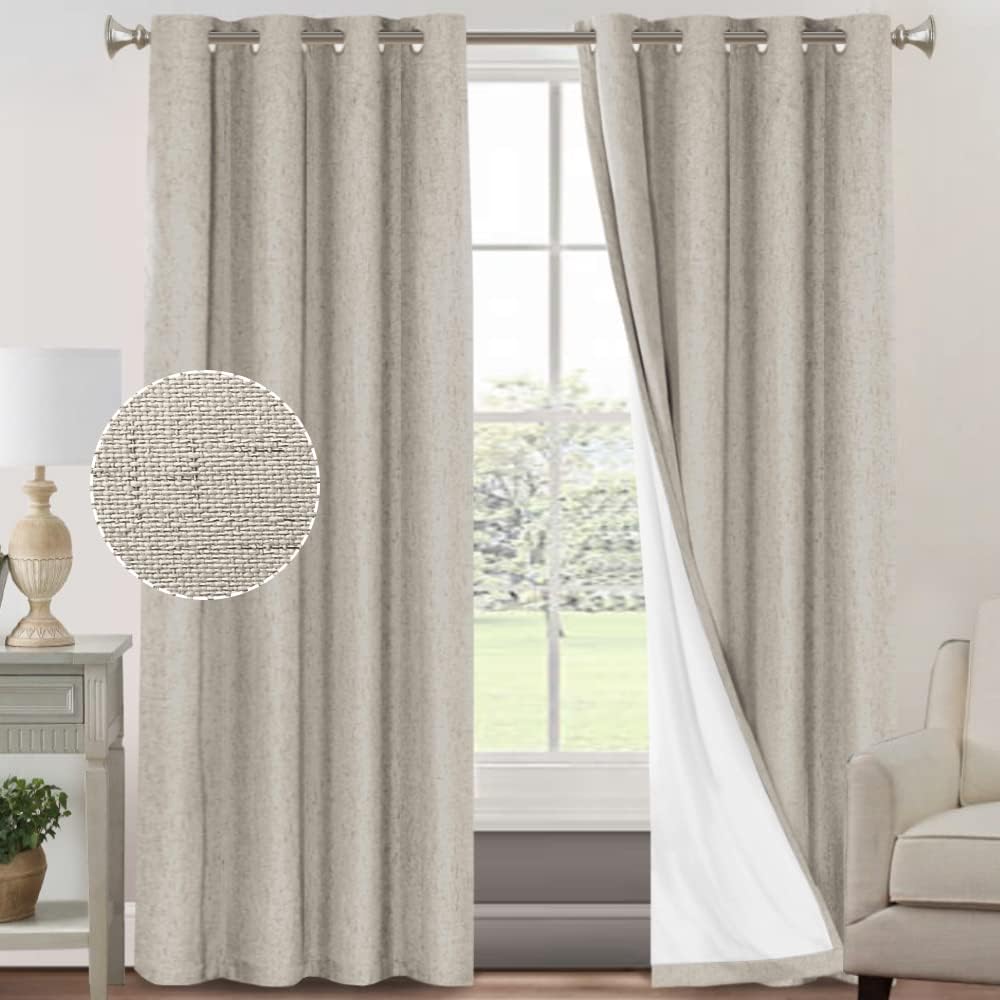 PrinceDeco Cortinas 100% opacas para dormitoriosala de estar, cortinas opacas de lino de 96 pulgadas de largo, cortinas de tratamiento de ventanas