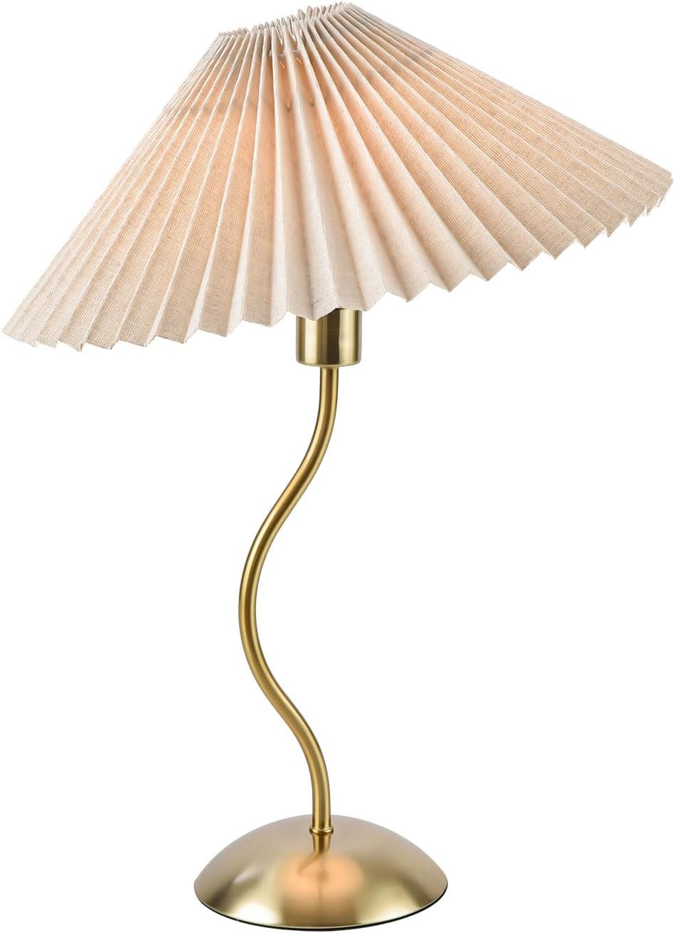 KUNJOULAM Lámpara de mesa plisada pequeña, lámpara de mesita de noche con pantalla beige, mini lámpara Morden para decoración de dormitorio, oficina