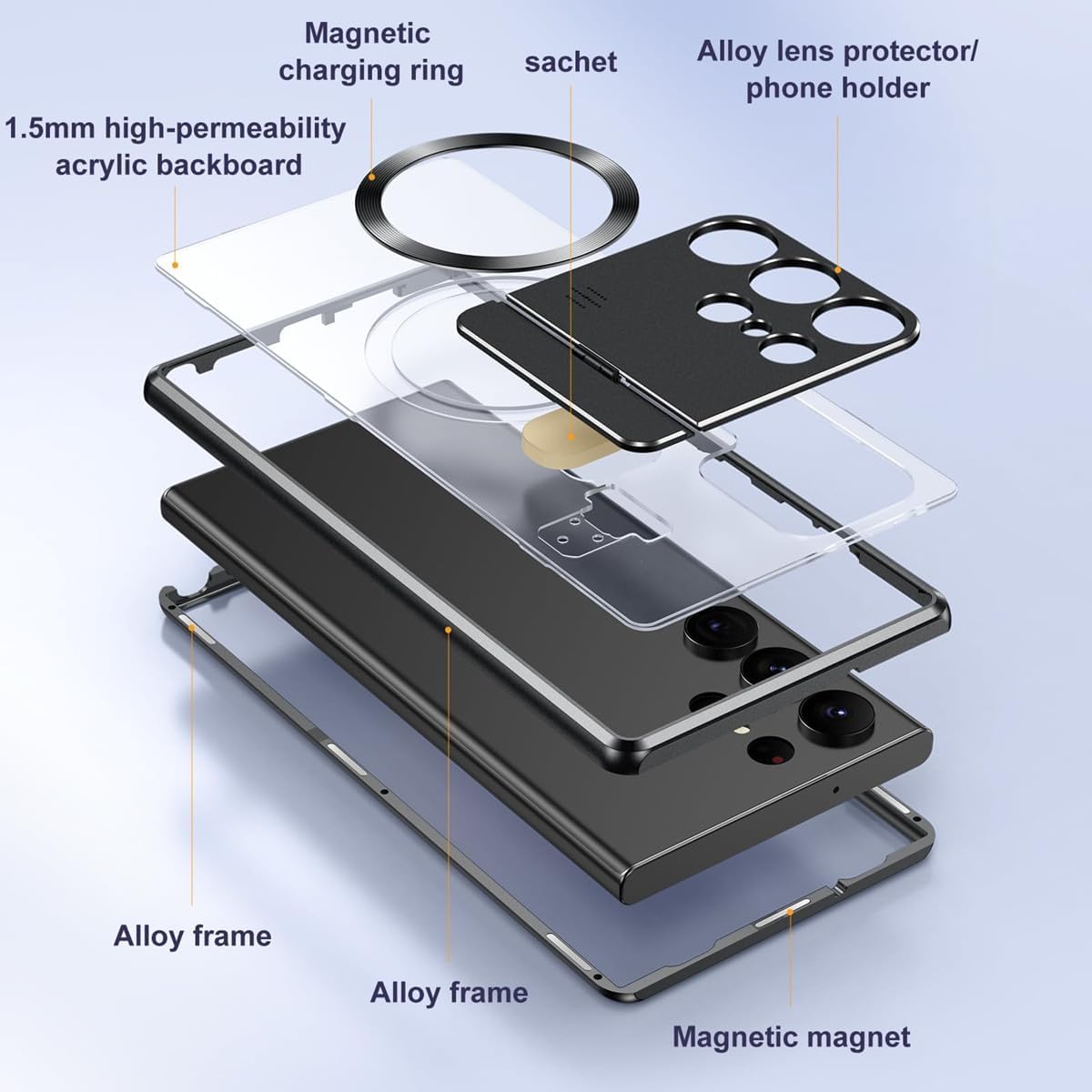Funda para teléfono Samsung S21S22S23 con soporte plegable de succión ultra magnética, carcasa magnética de metal para ventana grande, carcasa