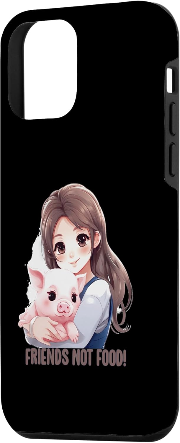 iPhone 12 mini friend not food cute pig hug anime girl vegan Idea Creative Case