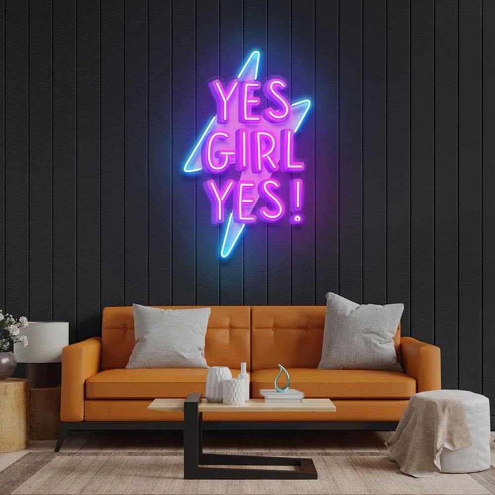 AMANYMXOK Letrero de neón con texto en inglés “Yes Girl” para decoración de pared, hecho a mano, con luz LED, regalo de cumpleaños, para dormitorio,