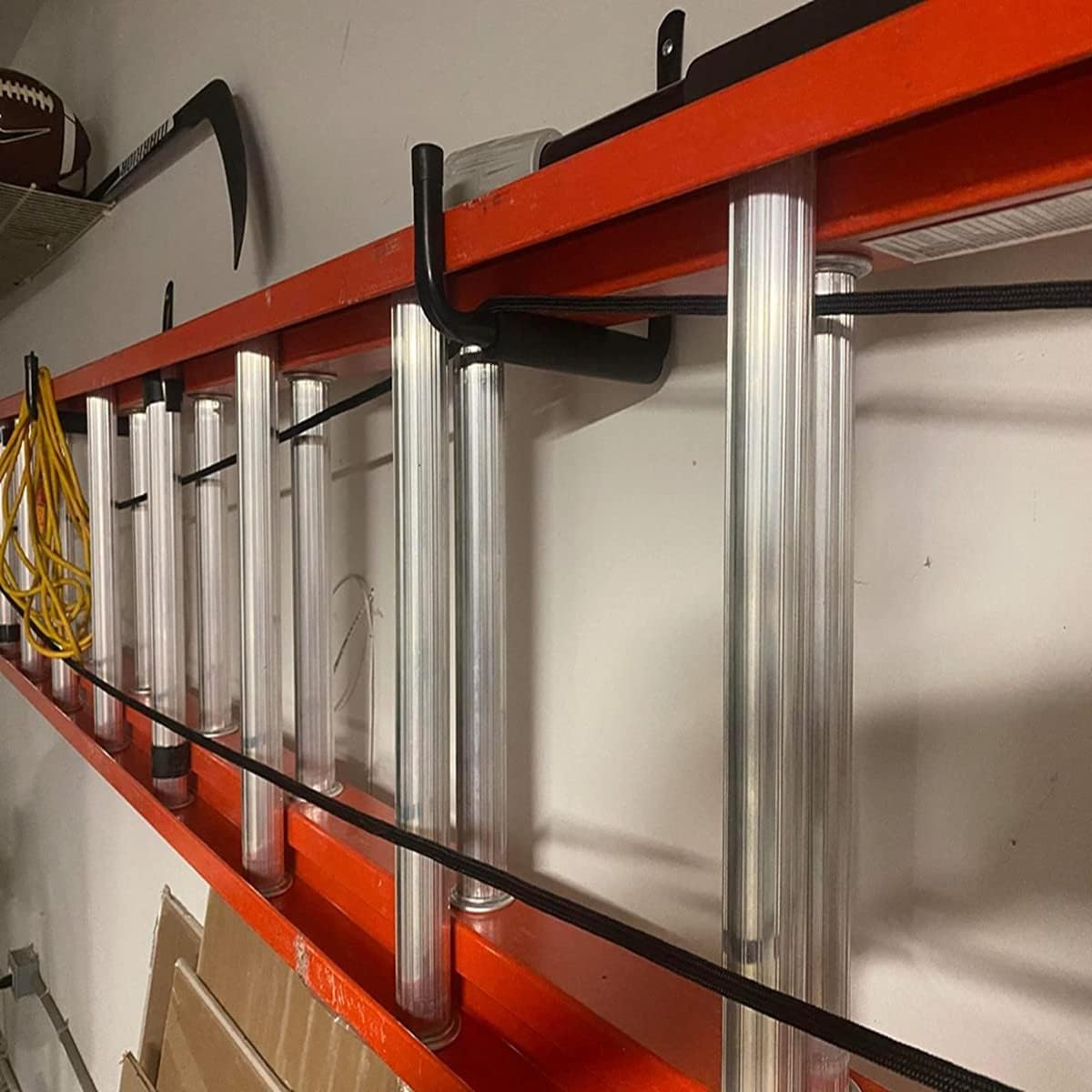 Ganchos para escaleras de almacenamiento de garaje, paquete de 6 perchas resistentes, estante de montaje en pared de 9.8 pulgadas con capacidad de