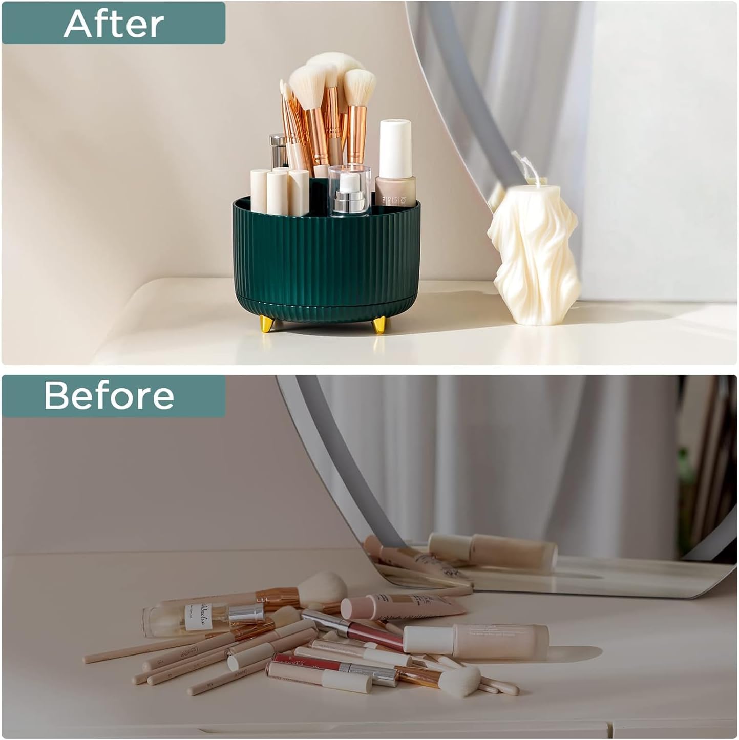 Soporte para brochas de maquillaje, organizador de brochas de maquillaje giratorio de 360, 5 ranuras de gran capacidad, brochas de cosméticos para