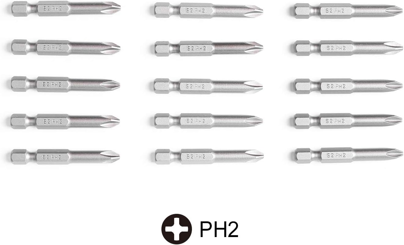 Protorq Phillips 2 puntas de destornillador, 2 pulgadas, 15 piezas, con estuche de almacenamiento