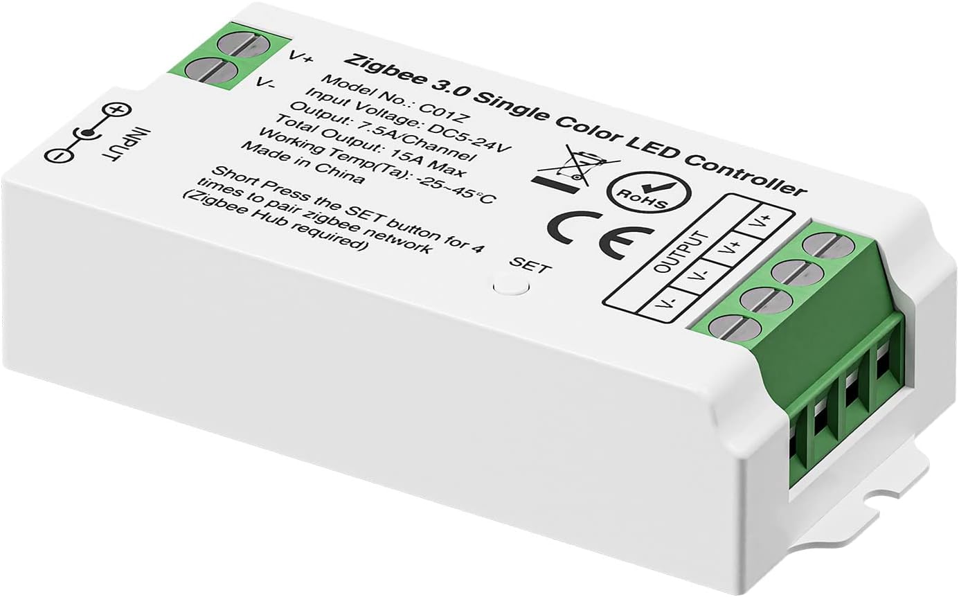 C01Z Zigbee 3.0 Controlador LED WiFi para tira LED de 2 pines de un solo color, cuerdabombillas, compatible con Philip H-UE Home-Kit Tuya.etc Zigbee