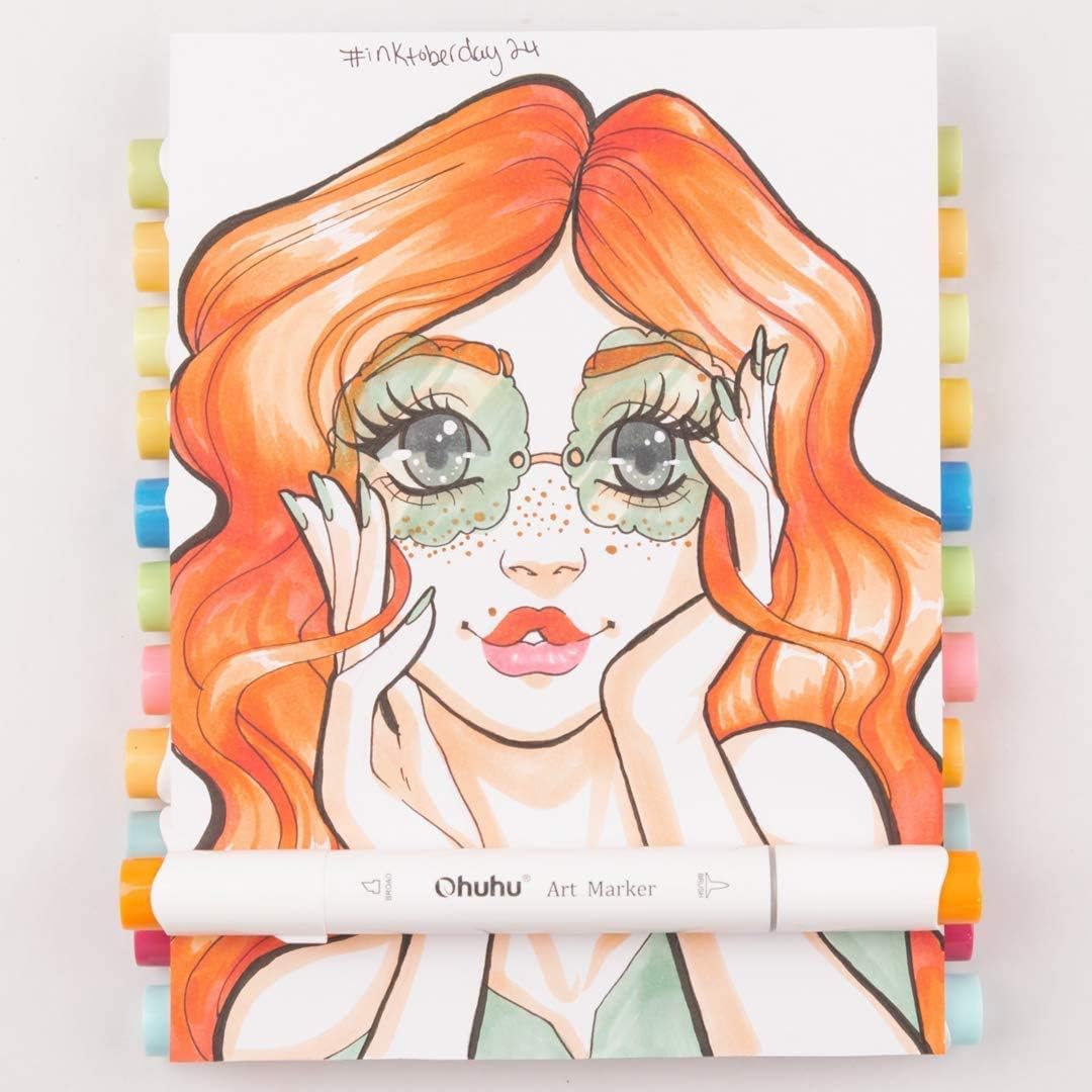 Ohuhu Licuadoras de alcohol incoloras paquete de 6 tintas No.0 rotuladores de alcohol punta de pincel 24 colores