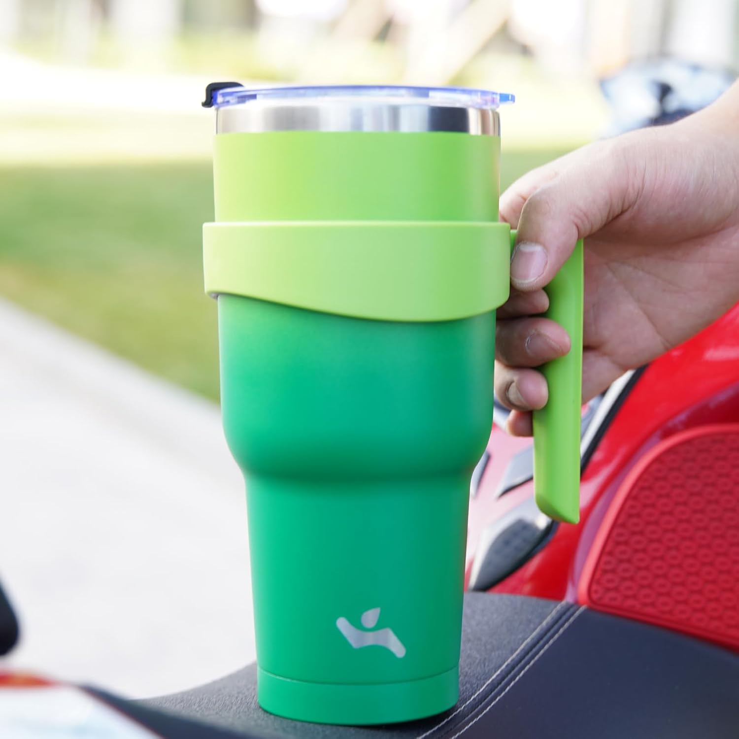 Vaso de 20 onzas con asa y 2 pajillas, 2 tapas, botella de agua aislada de acero inoxidable al vacío, taza de viaje reutilizable, color verde matcha
