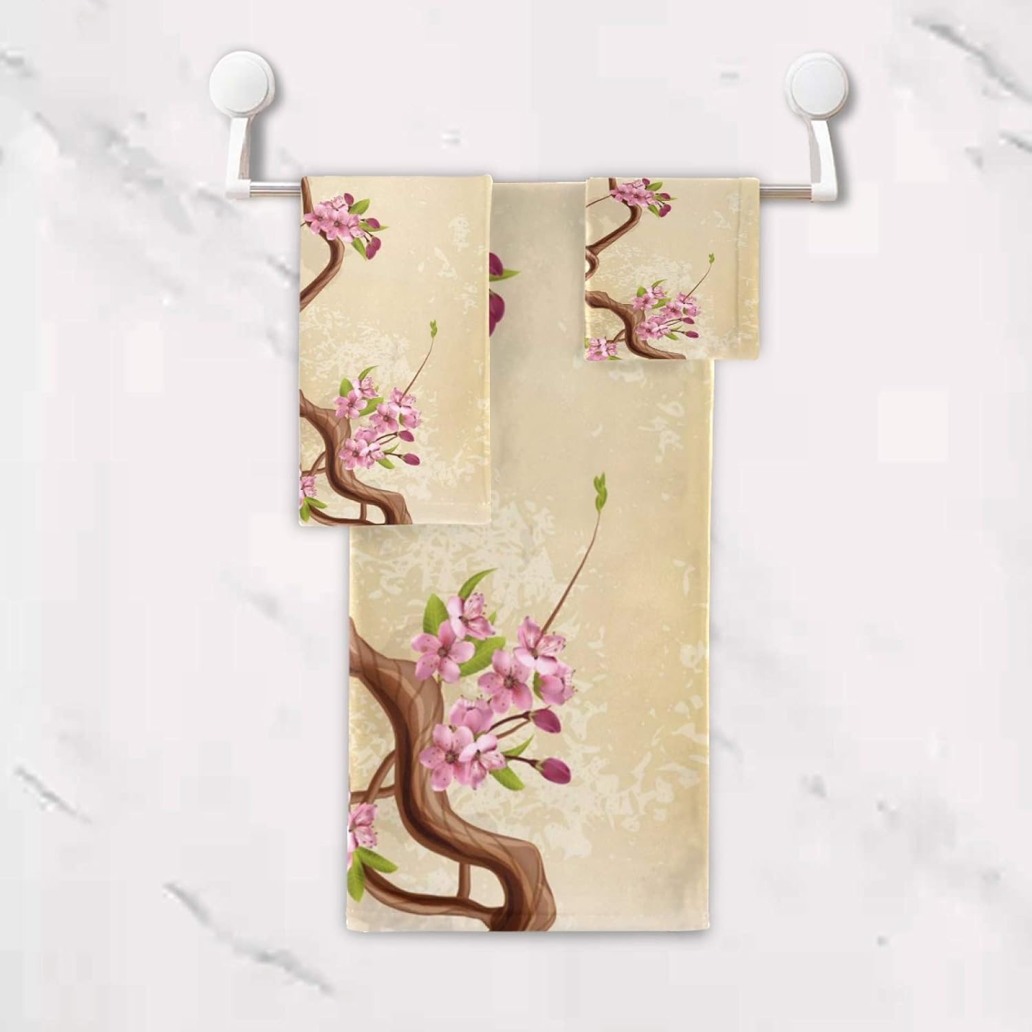 ALAZA Juego de toallas de baño, ramas de cerezo en flor con flores y hojas, toallas de 3 piezas, 1 toalla de baño, 1 toalla, 1 toalla de mano, juego