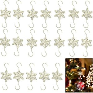 Ganchos de adorno para colgar decoraciones de Navidad, 20 ganchos dorados en forma de S de copo de nieve para colgar árbol de Navidad, ganchos de Ganchos de adorno para colgar decoraciones de Navidad, 20 ganchos dorados en forma de S de copo de nieve para colgar árbol de Navidad, ganchos de