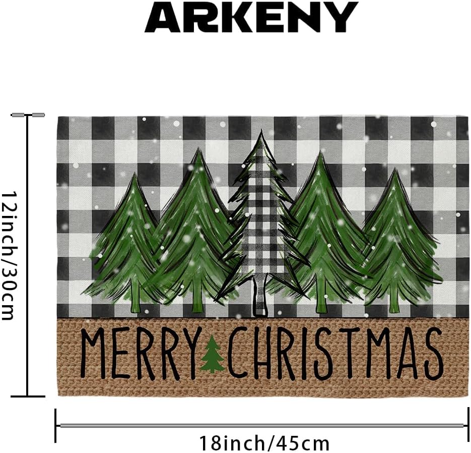 ARKENY AP467-18 – Juego de 4 manteles individuales de Feliz Navidad de 12 x 18 pulgadas, diseño de copo de nieve de árbol de invierno, arpillera de