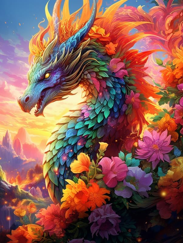 LOMSIOY Kits de pintura de diamantes de imitación de animales para adultos, pintura con paisajes artísticos de diamantes, arte redondo de diamantes