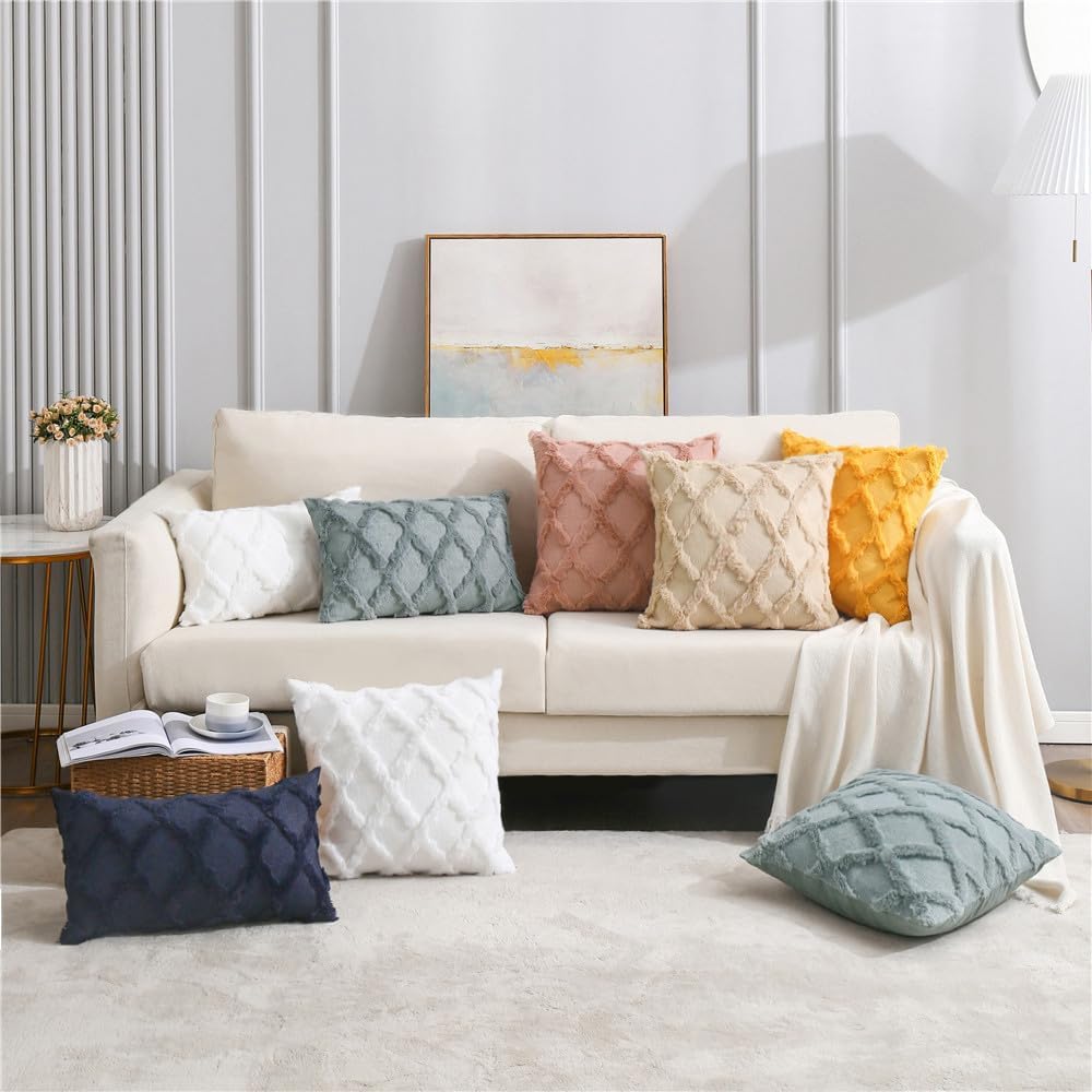 BVEED Juego de 2 fundas de cojín decorativas de 16 x 16 pulgadas, fundas de almohada decorativas de felpa suave y corta de lana sintética para sofá,
