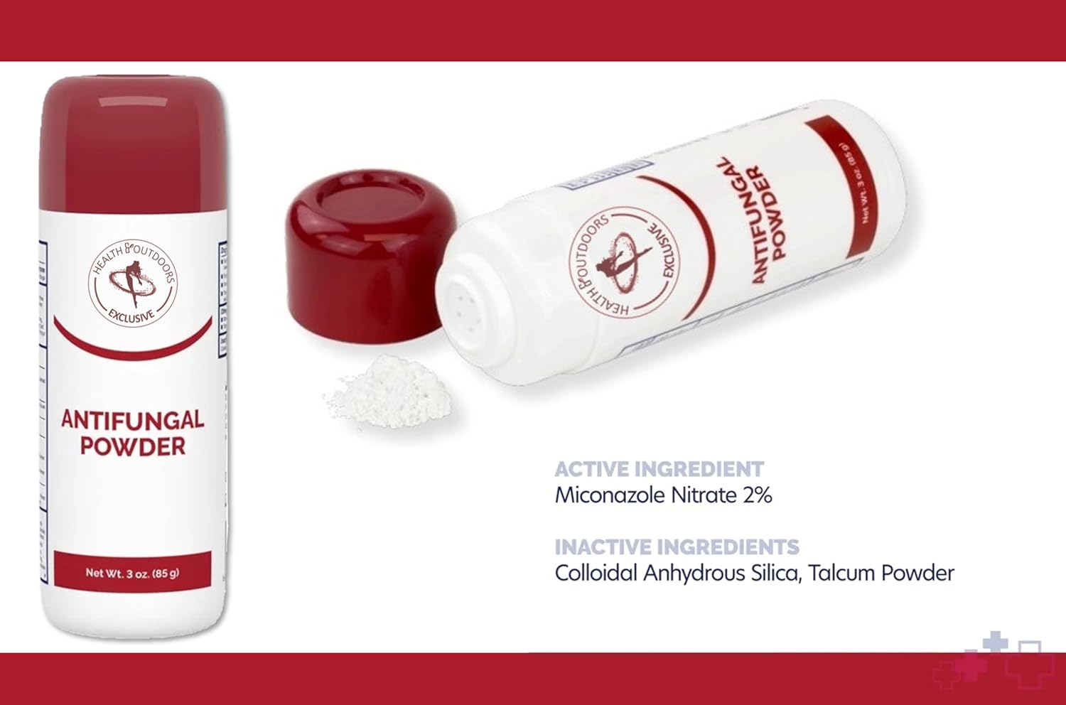 HEALTH & OUTDOORS Tubo antifúngico de 3 onzas, para infecciones fúngicas comunes, pie de atleta y tiñas, polvo tópico absorbente de humedad, paquete