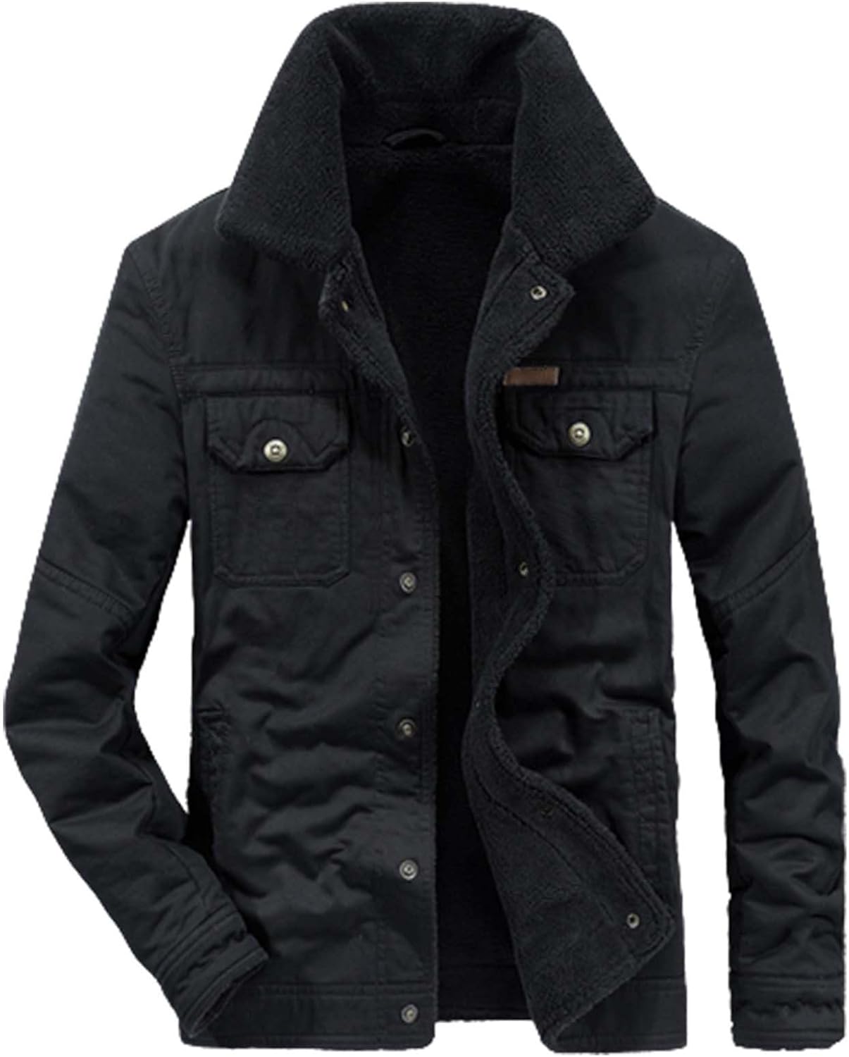Chaqueta de algodón para hombre, con forro polar, cálida, color sólido, casual, con broches de presión, con múltiples bolsillos